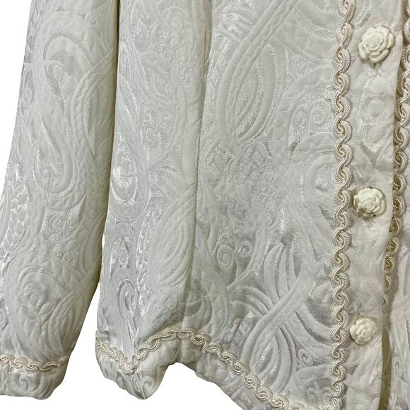 Vintage 90s Handmade Cream Floral Jacquard Blazer Jacket XL - Picture 7 of 12